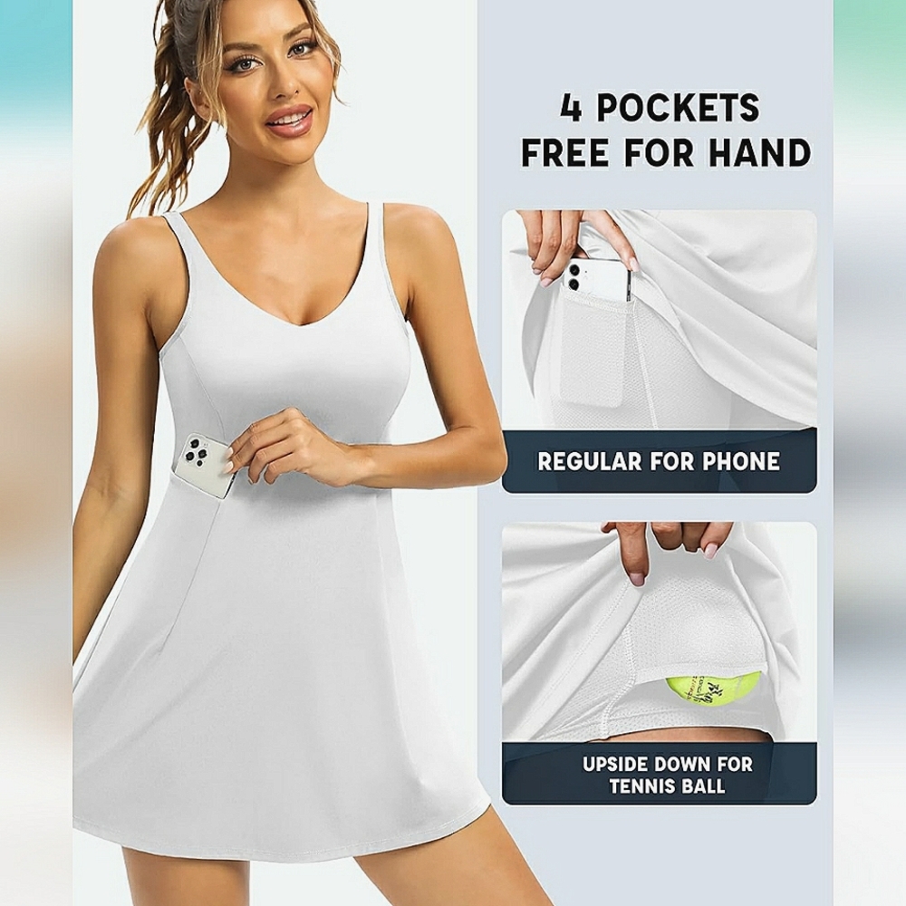 NEW (S) Colorskin Women's 2-Piece Tennis Golf Dress & Shorts Set! White  Stretch